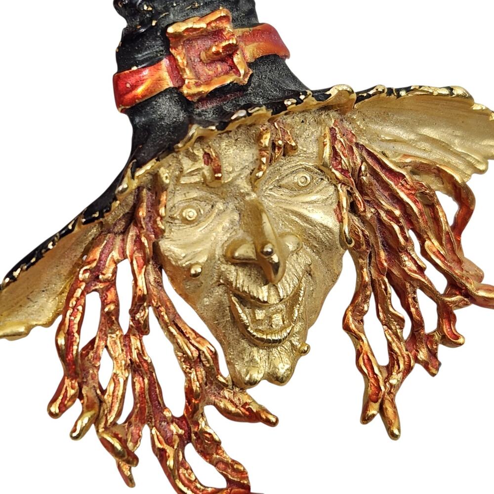 VTG JJ SPOOKY HALLOWEEN WITCH PIN BROOCH JEWELRY COSTUME GOLD TONE SIGNED